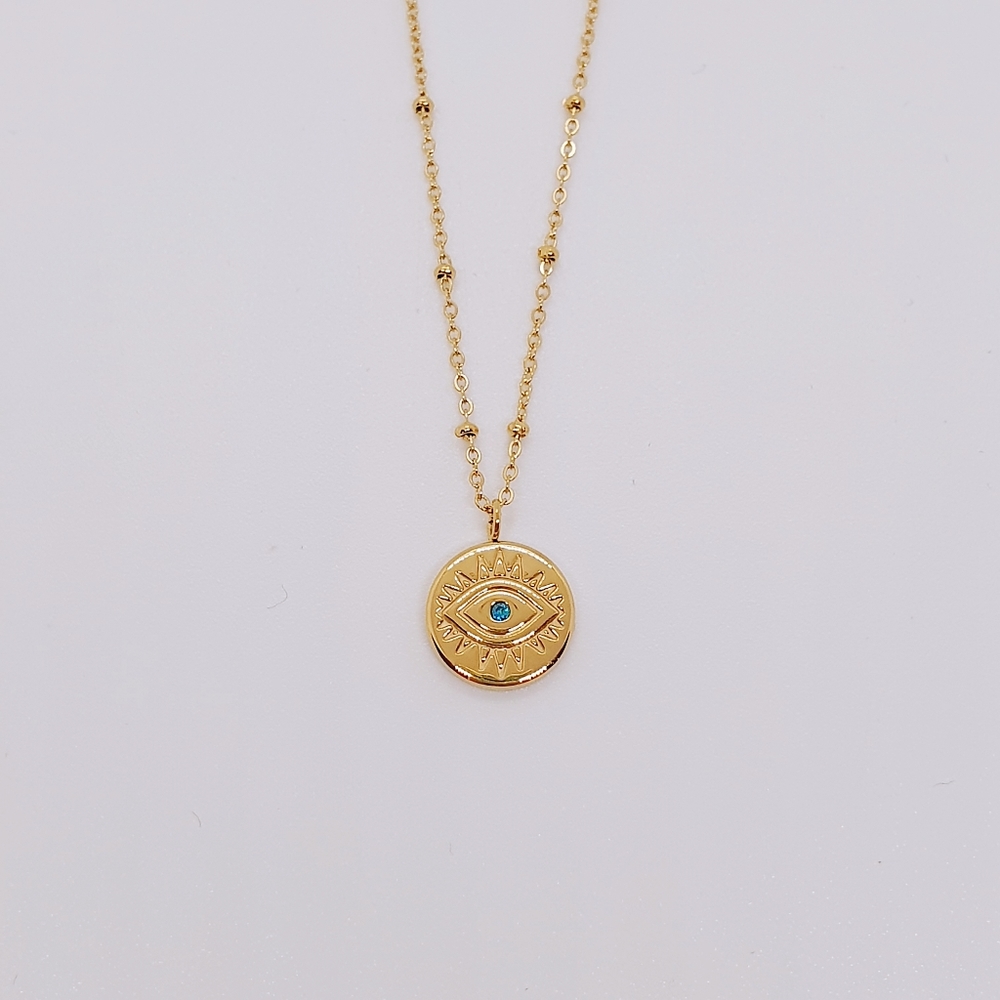 Water Resistant 18ct Gold Evil Eye Ball Beaded Necklace - Picture 2 of 4